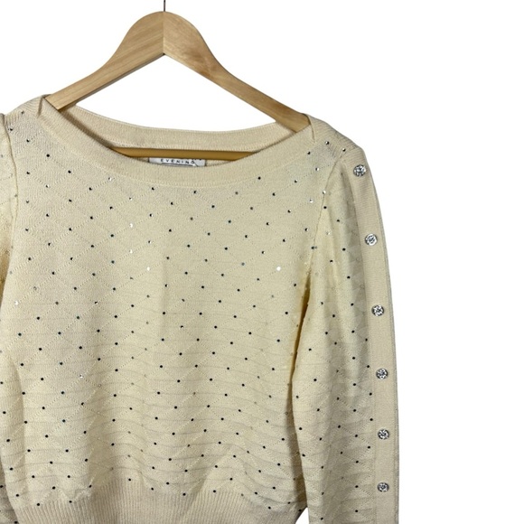 VINTAGE St. John Evening Embellished Rhinestone Sweater in Ivory/Silver Size 0 - Picture 4 of 9